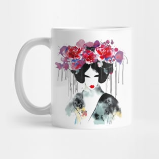 Japanese geisha watercolor sumi e painting Mug